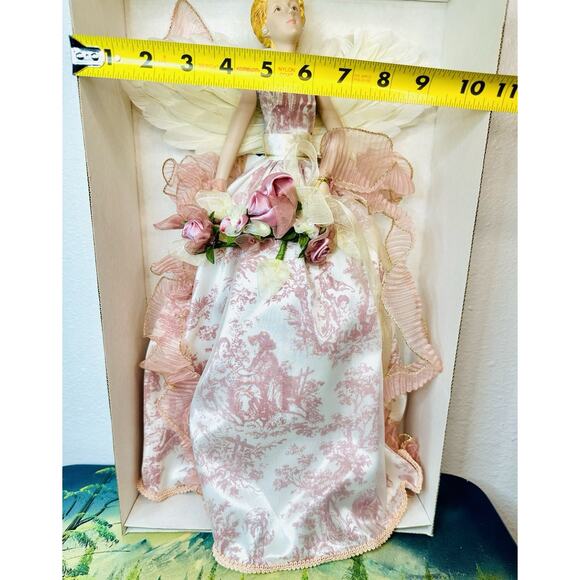 Vintage Pink Angel Tree Topper Porcelain Face And Hands With Feather Wings - Picture 7 of 8